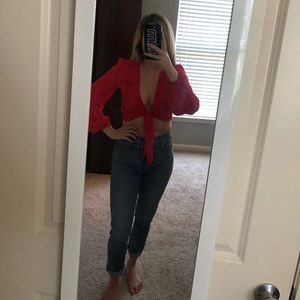 Nasty Gal Red Tie Blouse